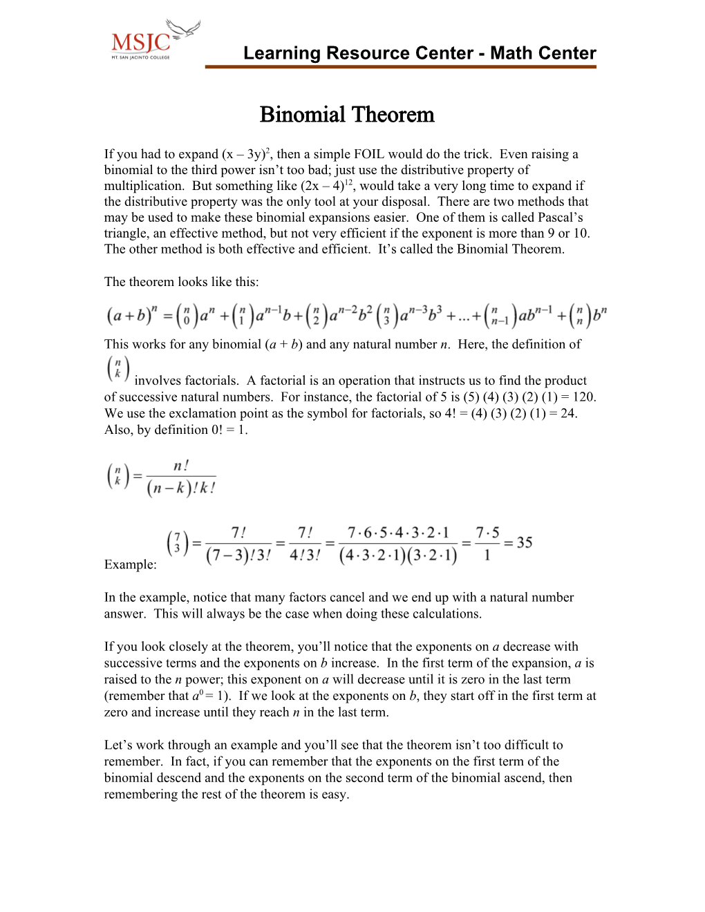 Binomial Theorem Docslib 6142