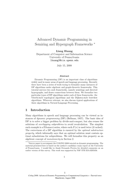 Advanced Dynamic Programming in Semiring and Hypergraph Frameworks ∗