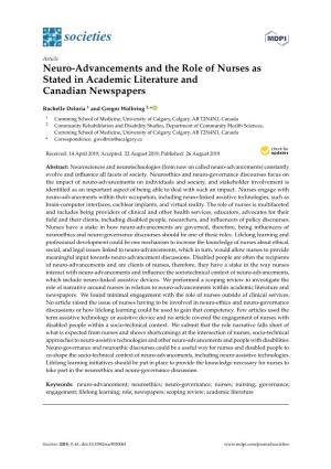 Neuro-Advancements and the Role of Nurses As Stated in Academic Literature and Canadian Newspapers