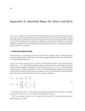 Appendix D: Manifold Maps for SO(N) and SE(N)