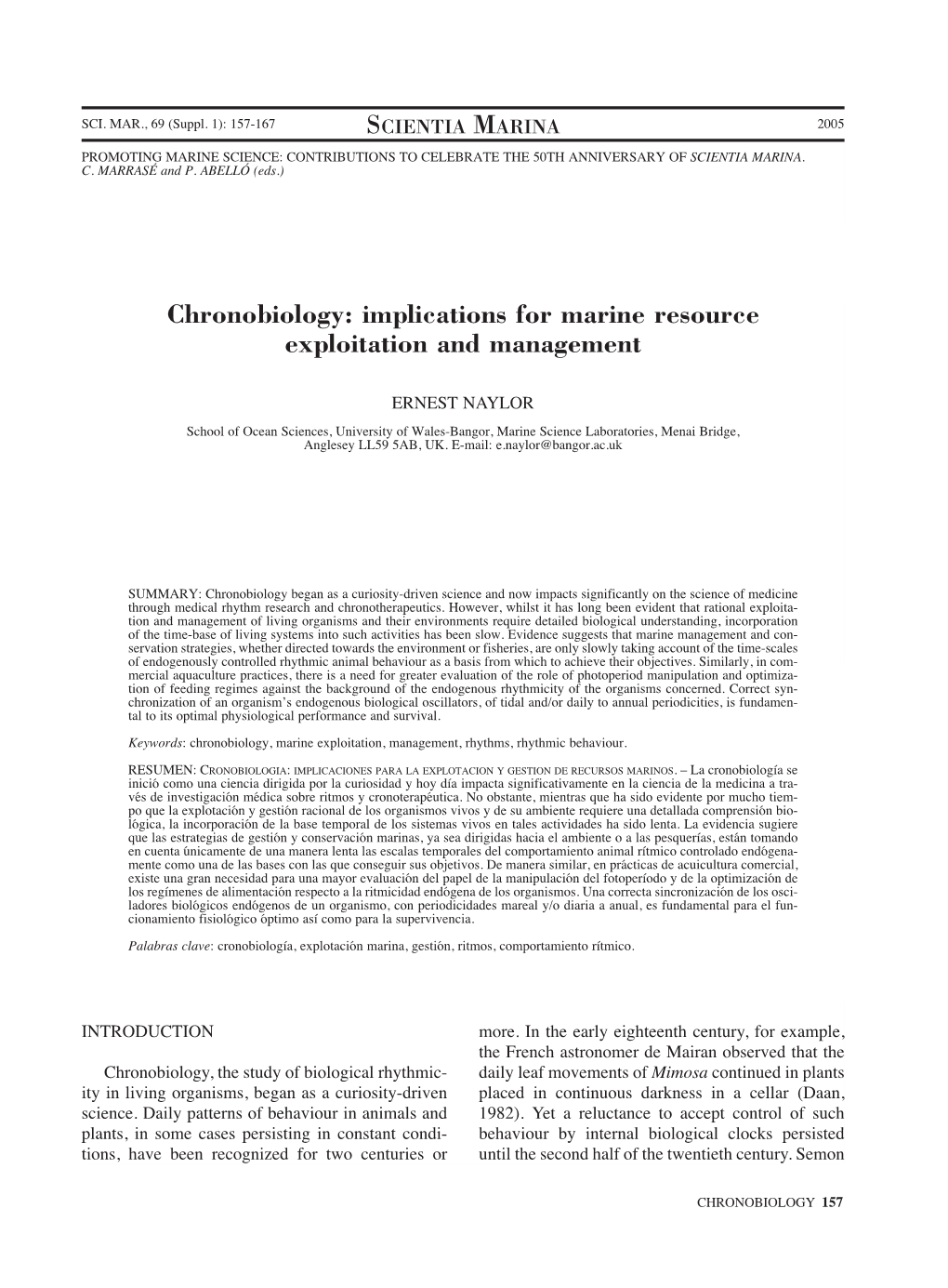 Chronobiology: Implications for Marine Resource Exploitation and Management