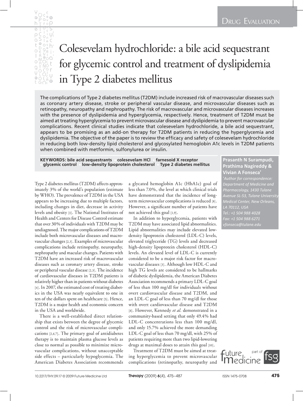 Colesevelam Hydrochloride: A Bile Acid Sequestrant For Glycemic Control ...