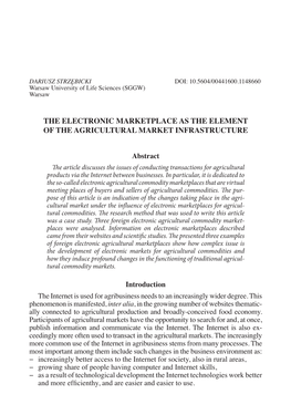 The Electronic Marketplace As the Element of the Agricultural Market Infrastructure