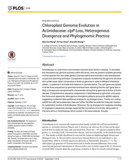 Chloroplast Genome Evolution in Actinidiaceae: Clpp Loss, Heterogenous Divergence and Phylogenomic Practice