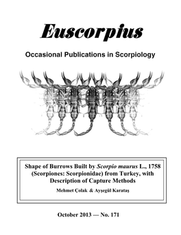 Shape of Burrows Built by Scorpio Maurus L., 1758 (Scorpiones: Scorpionidae) from Turkey, with Description of Capture Methods