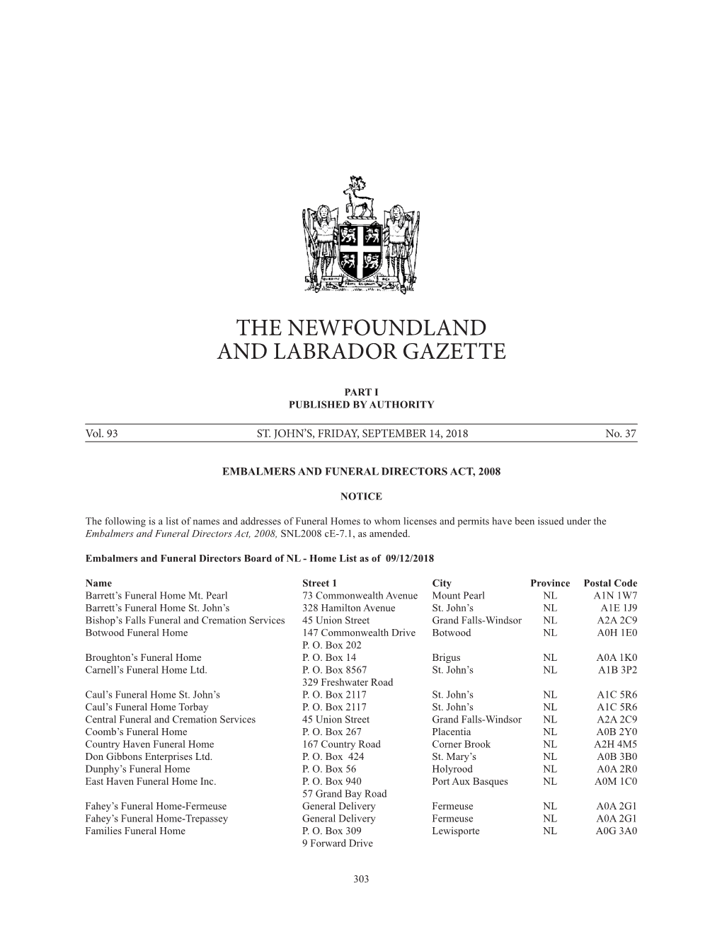 The Newfoundland and Labrador Gazette