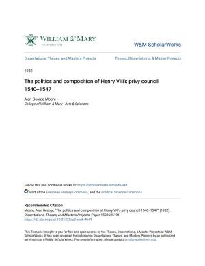 The Politics and Composition of Henry VIII's Privy Council 1540--1547