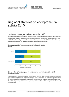 Regional Statistics on Entrepreneurial Activity 2015
