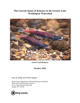 The Current Status of Kokanee in the Greater Lake Washington Watershed