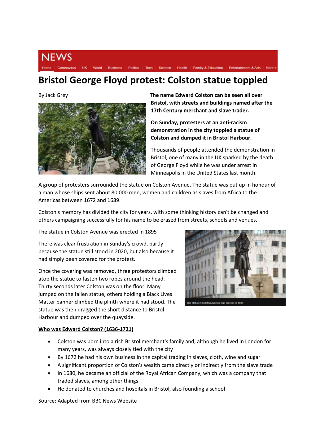 Bristol George Floyd Protest: Colston Statue Toppled