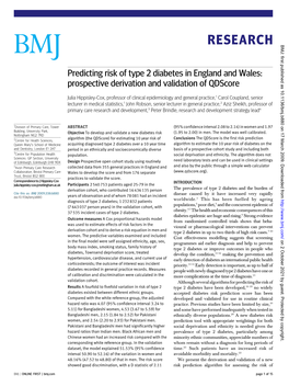 Predicting Risk of Type 2 Diabetes in England and Wales: Prospective Derivation and Validation of Qdscore