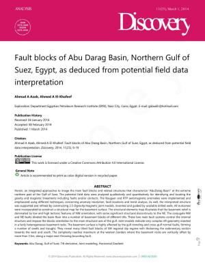 Fault Blocks of Abu Darag Basin, Northern Gulf of Suez, Egypt, As Deduced from Potential Field Data Interpretation