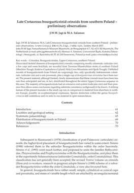 Late Cretaceous Bourgueticrinid Crinoids from Southern Poland – Preliminary Observations