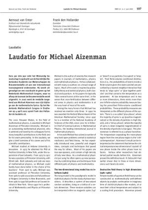 Laudatio for Michael Aizenman NAW 5/4 Nr