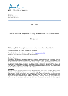 Transcriptional Programs During Mammalian Cell Prolifération