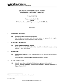 Environment and Parks Committee Agenda