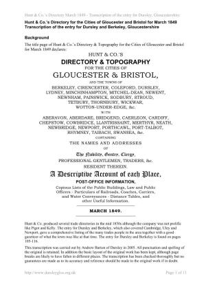 GLOUCESTER & BRISTOL, a Descriptive Account of Each Place