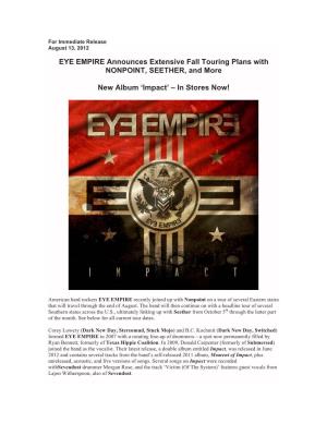 EYE EMPIRE Announces Extensive Fall Touring Plans with NONPOINT, SEETHER, and More