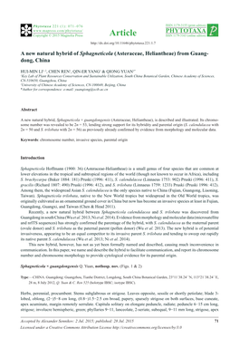 A New Natural Hybrid of Sphagneticola (Asteraceae, Heliantheae) from Guang- Dong, China