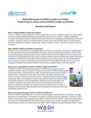 Global SDG Baseline for WASH in Health Care Facilities Practical Steps to Achieve Universal WASH in Health Care Facilities