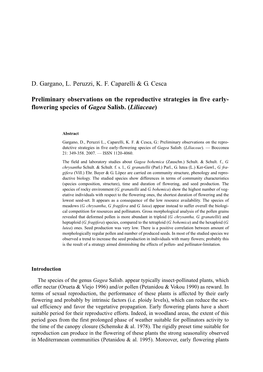 D. Gargano, L. Peruzzi, KF Caparelli & G. Cesca Preliminary Observations
