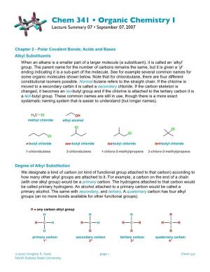 Chem 341 • Organic Chemistry I Lecture Summary 07 • September 07, 2007