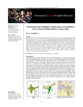 Distribution and Availability of Plant Species in Kokilabari Reserve Forest