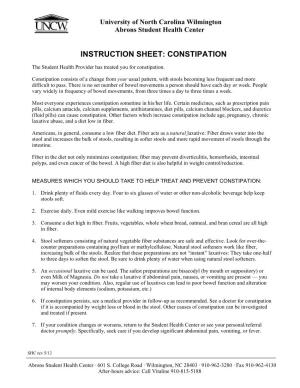 Instruction Sheet: Constipation
