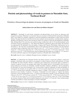 Floristic and Phytosociology of Weeds in Pastures in Maranhão State, Northeast Brazil1