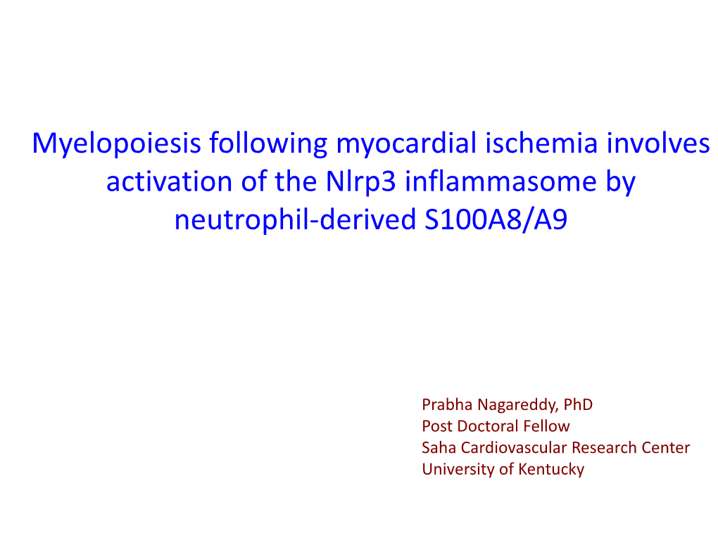 Myelopoiesis Following Myocardial Ischemia Involves Activation of the Nlrp3 Inflammasome by Neutrophil-Derived S100A8/A9