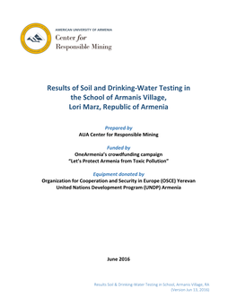 Results of Soil and Drinking-Water Testing in the School of Armanis Village, Lori Marz, Republic of Armenia