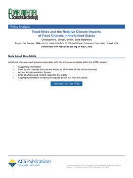 Food-Miles and the Relative Climate Impacts of Food Choices in the United States Christopher L