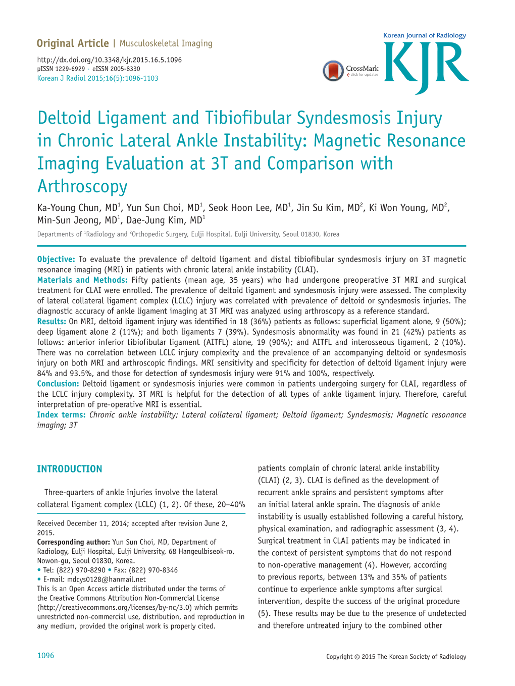 Deltoid Ligament and Tibiofibular Syndesmosis Injury in Chronic - DocsLib