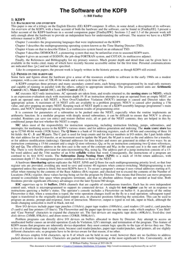 The Software of the KDF9 by Bill Findlay 1: KDF9 1.1: BACKGROUND and OVERVIEW This Paper Is One of a Trilogy on the English Electric (EE) KDF9 Computer