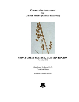 Conservation Assessment for Cluster Fescue (Festuca Paradoxa)