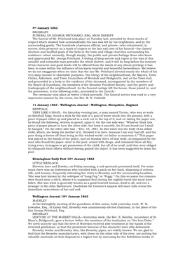 4Th January 1862 BROSELEY. FUNERAL of GEORGE PRITCHARD, ESQ. HIGH SHERIFF. the Funeral of Mr. Pritchard Took Place on Tuesday La