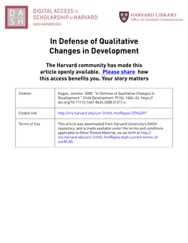 In Defense of Qualitative Changes in Development