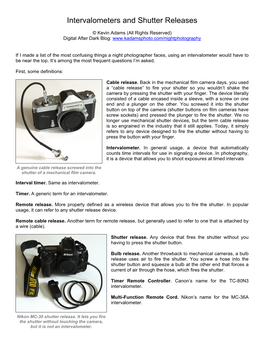 Intervalometers and Shutter Releases