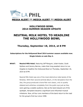 Neutral Milk Hotel to Headline the Hollywood Bowl