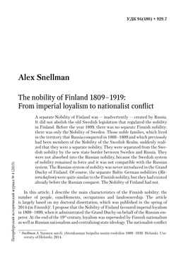 The Nobility of Finland 1809–1919: from Imperial Loyalism to Nationalist