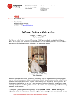 Ballerina: Fashion's Modern Muse Press Release
