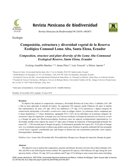 Composición, Estructura Y Diversidad Vegetal De La Reserva Ecológica Comunal Loma Alta, Santa Elena, Ecuador
