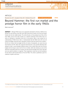The First Run Market and the Prestige Horror Film in the Early