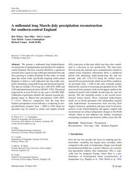 A Millennial Long March–July Precipitation Reconstruction for Southern-Central England