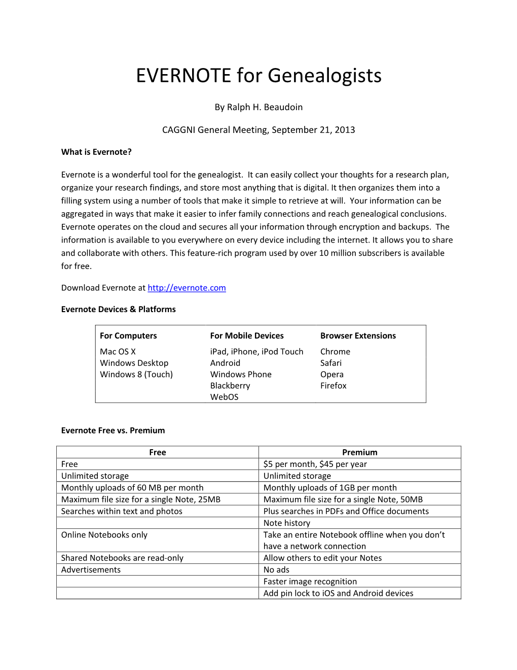 EVERNOTE for Genealogists