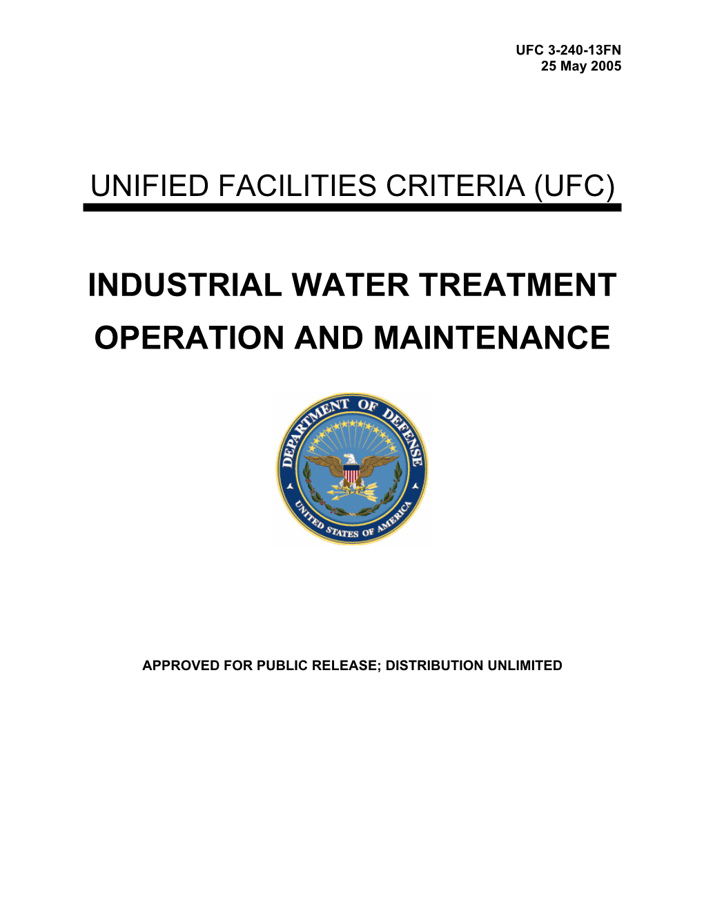 UFC 3-240-13FN Industrial Water Treatment Operation And