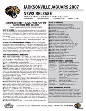 News Release Jacksonville Jaguars 2007
