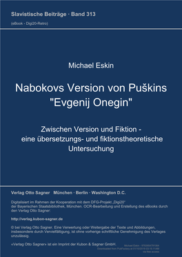 Nabokovs Version Von Puškins "Evgenij Onegin"