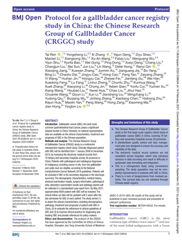 Protocol for a Gallbladder Cancer Registry Study in China: the Chinese Research Group of Gallbladder Cancer (CRGGC) Study