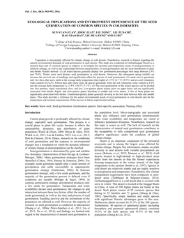 Ecological Implications and Environment Dependence of the Seed Germination of Common Species in Cold Deserts